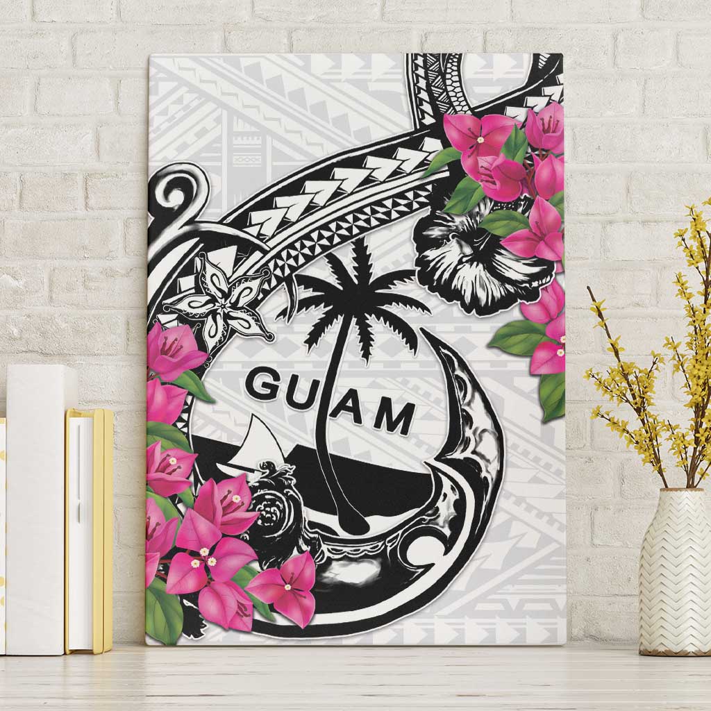 Guam Chamorro Canvas Wall Art Bougainvillea White Polynesian Tribal Pattern