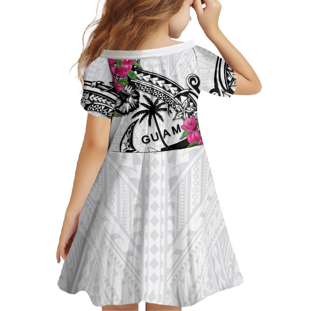 Guam Chamorro Family Matching Off Shoulder Maxi Dress and Hawaiian Shirt Bougainvillea White Polynesian Tribal Pattern