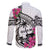 Guam Chamorro Family Matching Off Shoulder Maxi Dress and Hawaiian Shirt Bougainvillea White Polynesian Tribal Pattern