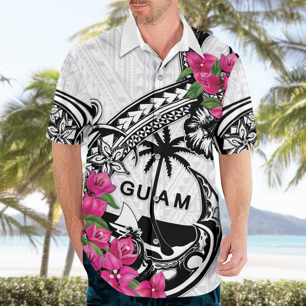 Guam Chamorro Hawaiian Shirt Bougainvillea White Polynesian Tribal Pattern