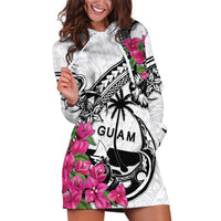 Guam Chamorro Hoodie Dress Bougainvillea White Polynesian Tribal Pattern