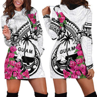 Guam Chamorro Hoodie Dress Bougainvillea White Polynesian Tribal Pattern