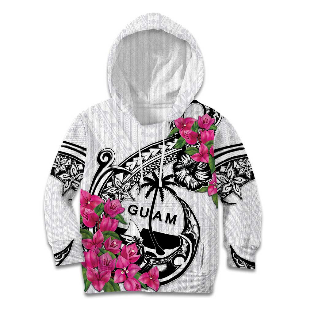 Guam Chamorro Kid Hoodie Bougainvillea White Polynesian Tribal Pattern
