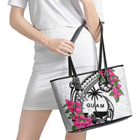 Guam Chamorro Leather Tote Bag Bougainvillea White Polynesian Tribal Pattern
