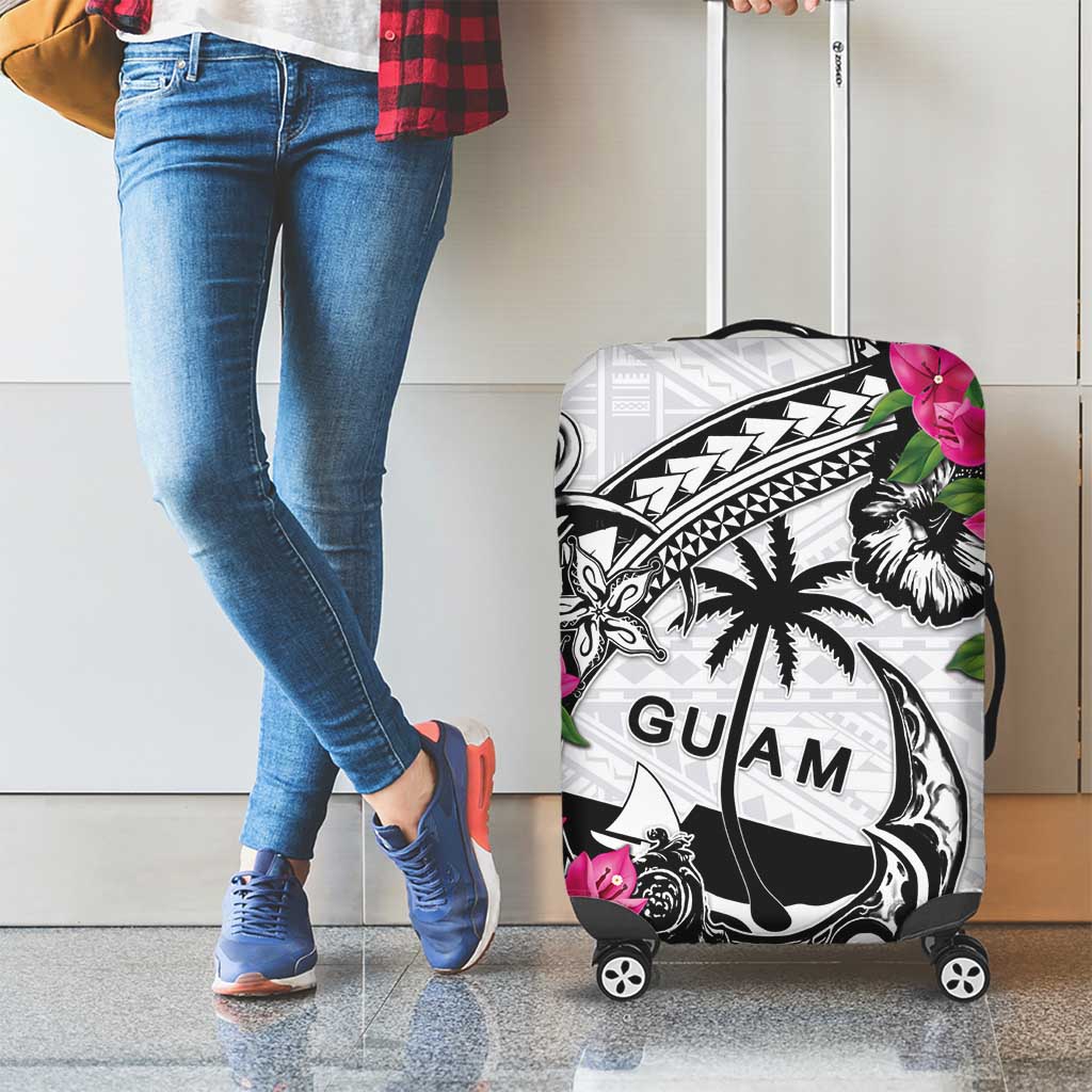 Guam Chamorro Luggage Cover Bougainvillea White Polynesian Tribal Pattern