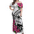 Guam Chamorro Off Shoulder Maxi Dress Bougainvillea White Polynesian Tribal Pattern