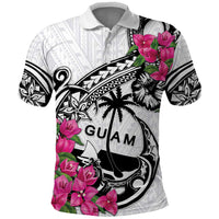 Guam Chamorro Polo Shirt Bougainvillea White Polynesian Tribal Pattern