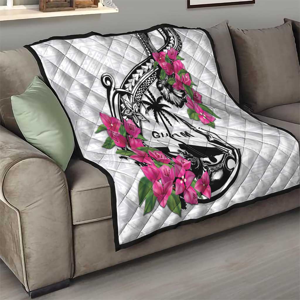 Guam Chamorro Quilt Bougainvillea White Polynesian Tribal Pattern