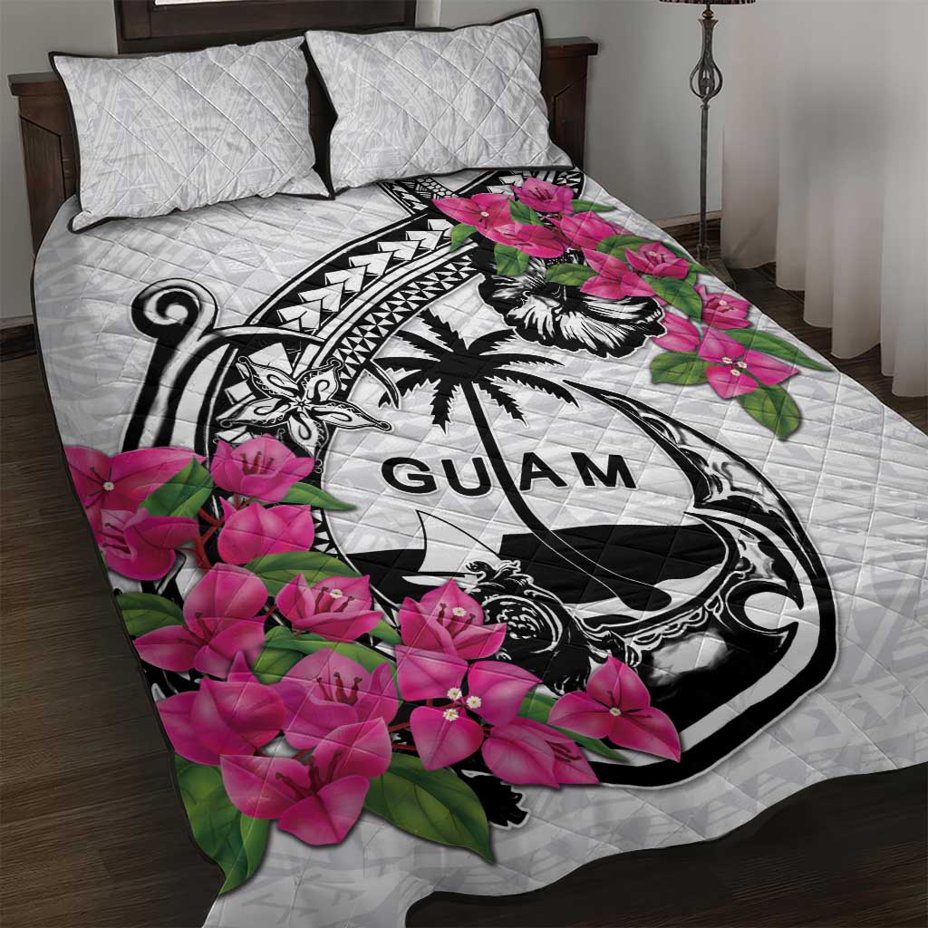 Guam Chamorro Quilt Bed Set Bougainvillea White Polynesian Tribal Pattern