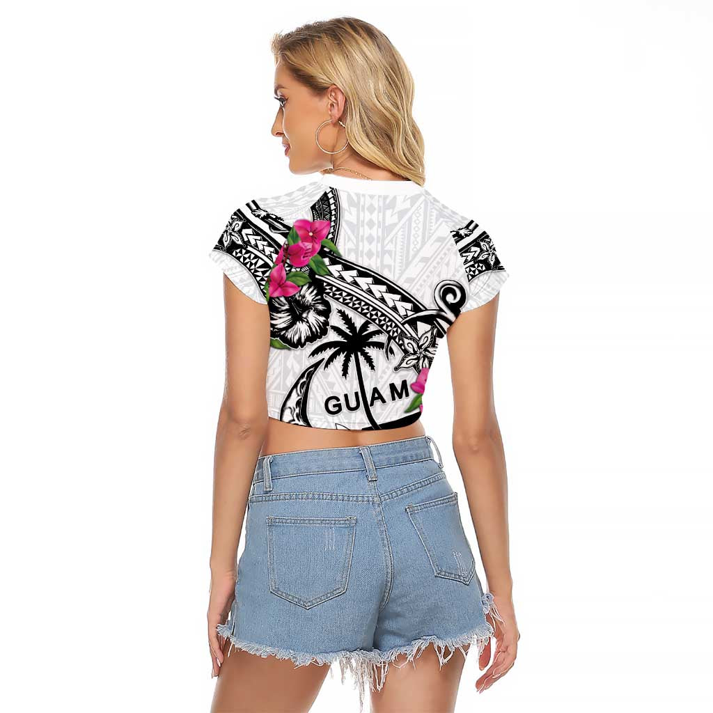 Guam Chamorro Raglan Cropped T Shirt Bougainvillea White Polynesian Tribal Pattern