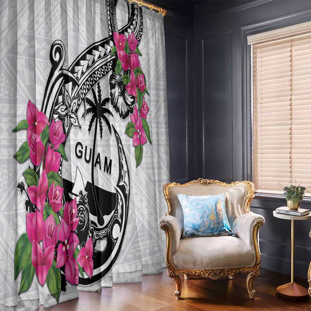 Guam Chamorro Window Curtain Bougainvillea White Polynesian Tribal Pattern