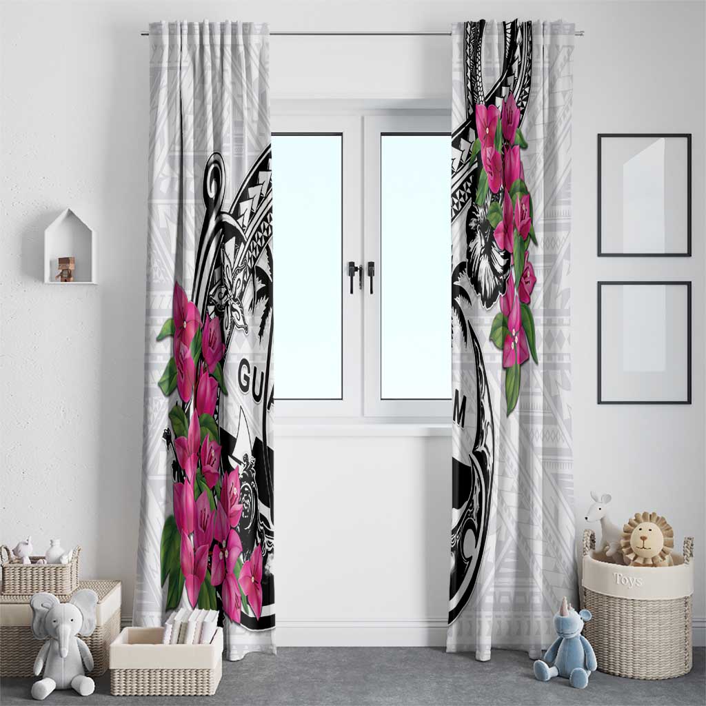 Guam Chamorro Window Curtain Bougainvillea White Polynesian Tribal Pattern