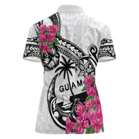 Guam Chamorro Women Polo Shirt Bougainvillea White Polynesian Tribal Pattern