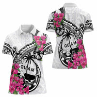 Guam Chamorro Women Polo Shirt Bougainvillea White Polynesian Tribal Pattern