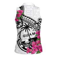 Guam Chamorro Women Sleeveless Polo Shirt Bougainvillea White Polynesian Tribal Pattern