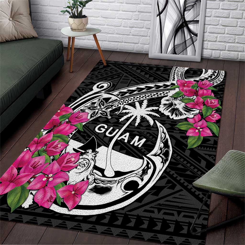 Guam Chamorro Area Rug Bougainvillea Black Polynesian Tribal Pattern
