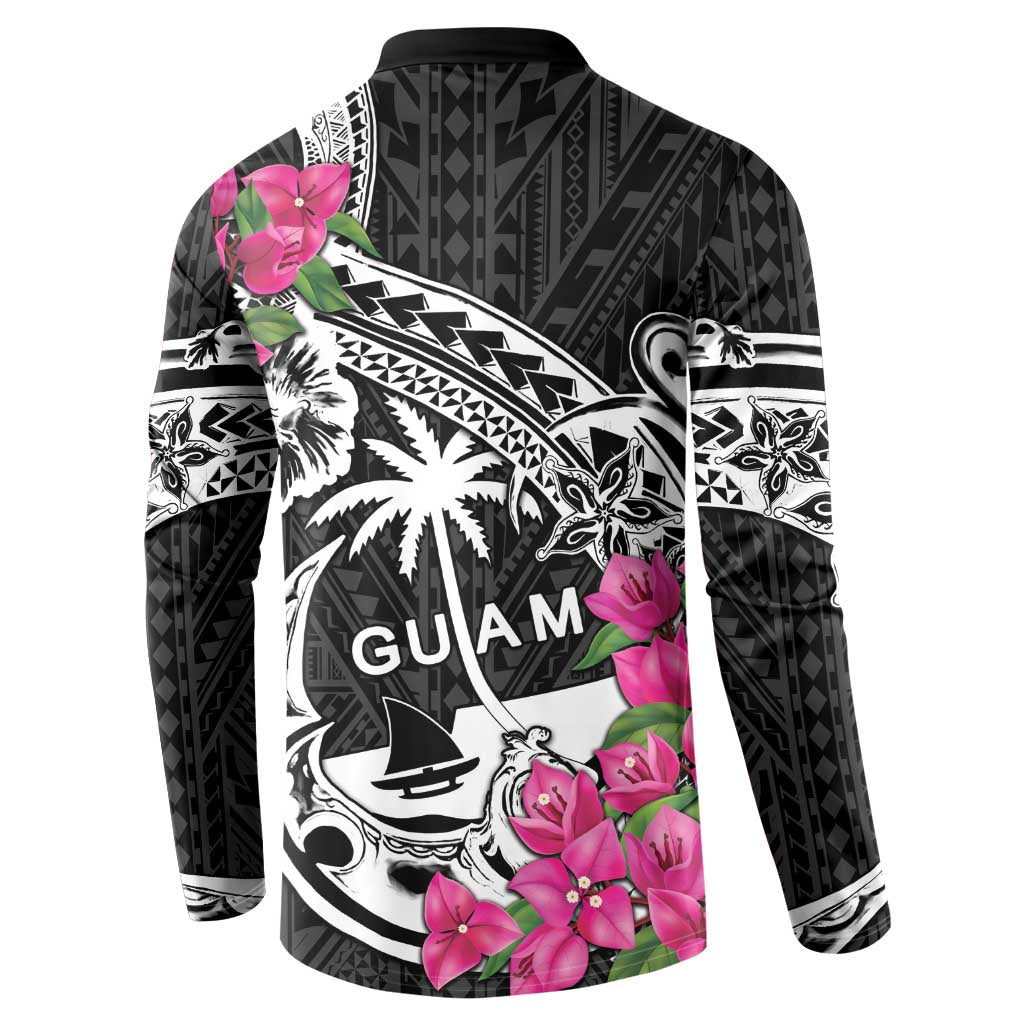 Guam Chamorro Button Sweatshirt Bougainvillea Black Polynesian Tribal Pattern