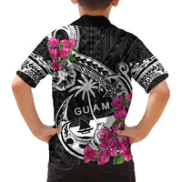 Guam Chamorro Family Matching Off The Shoulder Long Sleeve Dress and Hawaiian Shirt Bougainvillea Black Polynesian Tribal Pattern