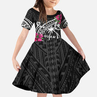 Guam Chamorro Family Matching Off The Shoulder Long Sleeve Dress and Hawaiian Shirt Bougainvillea Black Polynesian Tribal Pattern