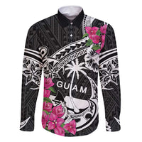 Guam Chamorro Family Matching Off Shoulder Maxi Dress and Hawaiian Shirt Bougainvillea Black Polynesian Tribal Pattern