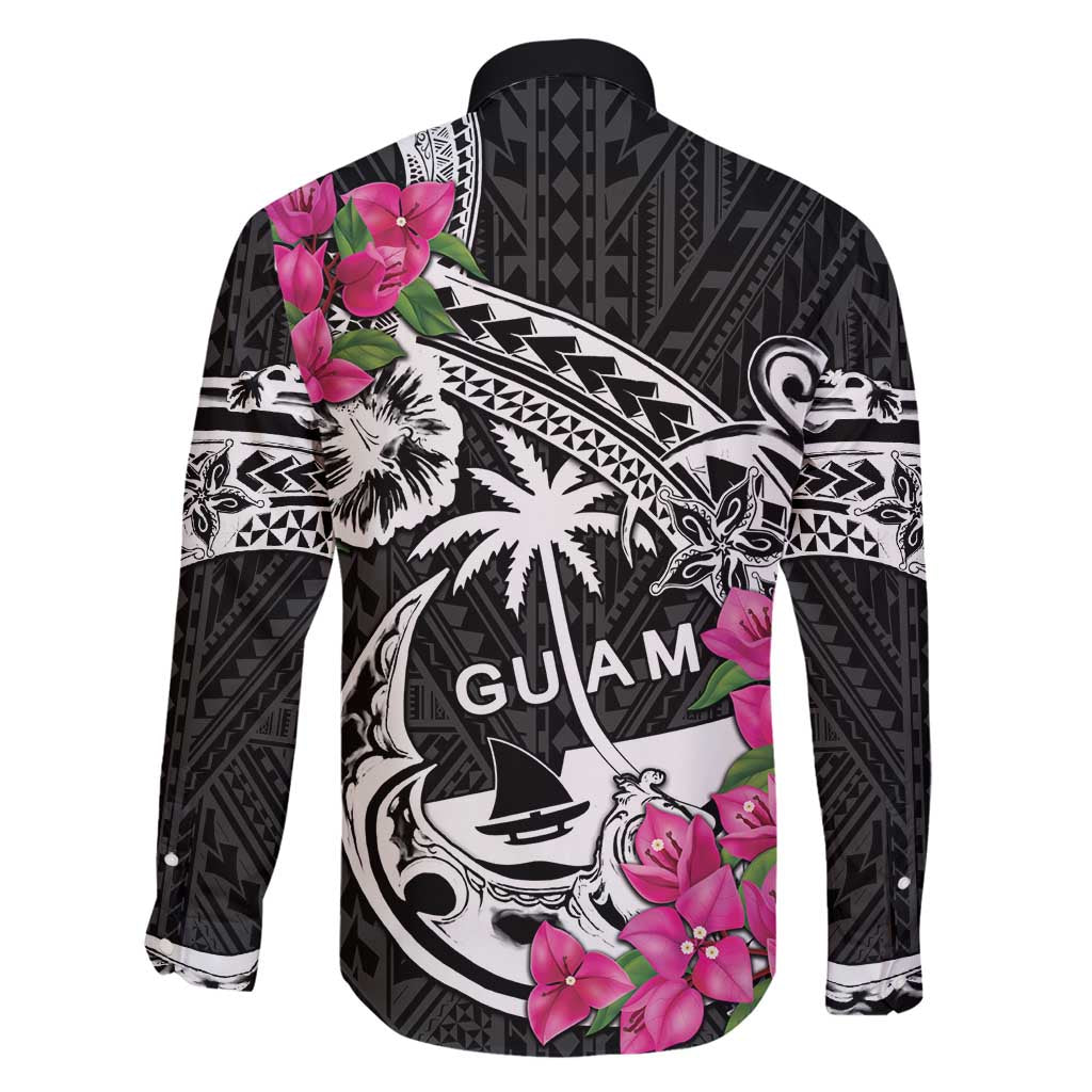 Guam Chamorro Family Matching Tank Maxi Dress and Hawaiian Shirt Bougainvillea Black Polynesian Tribal Pattern