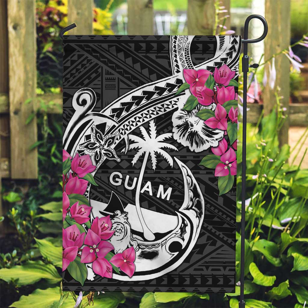 Guam Chamorro Garden Flag Bougainvillea Black Polynesian Tribal Pattern