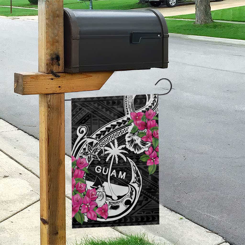 Guam Chamorro Garden Flag Bougainvillea Black Polynesian Tribal Pattern