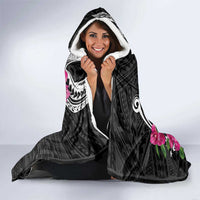 Guam Chamorro Hooded Blanket Bougainvillea Black Polynesian Tribal Pattern