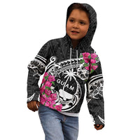 Guam Chamorro Kid Hoodie Bougainvillea Black Polynesian Tribal Pattern
