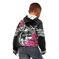 Guam Chamorro Kid Hoodie Bougainvillea Black Polynesian Tribal Pattern