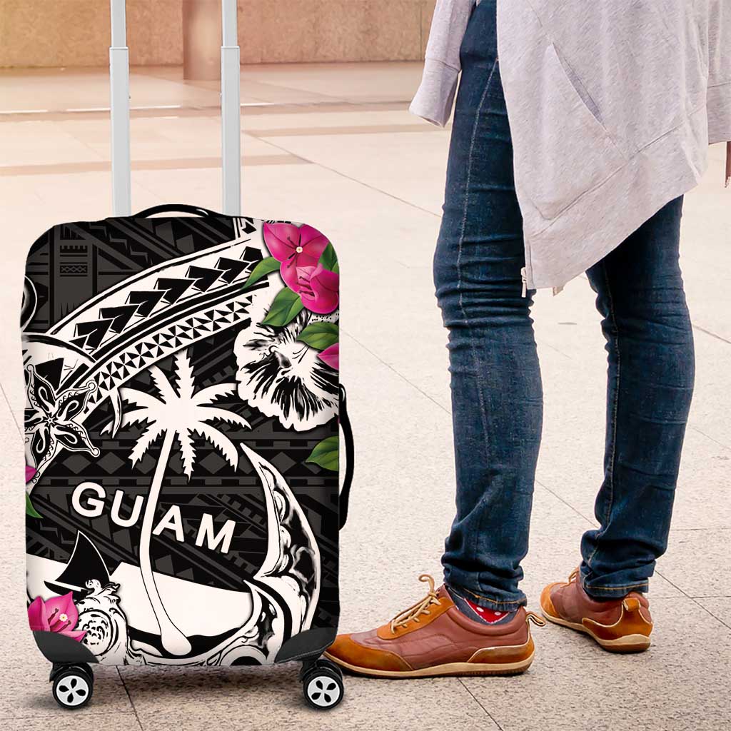 Guam Chamorro Luggage Cover Bougainvillea Black Polynesian Tribal Pattern