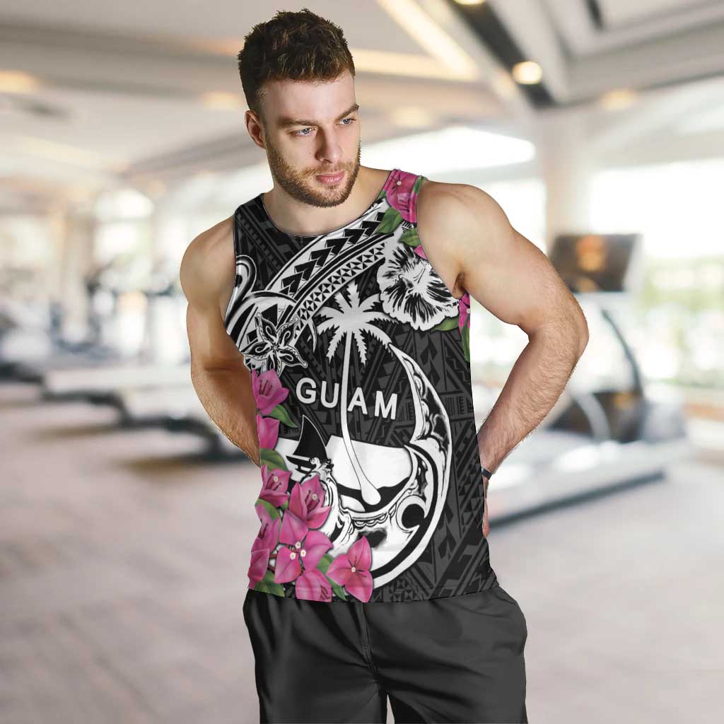 Guam Chamorro Men Tank Top Bougainvillea Black Polynesian Tribal Pattern