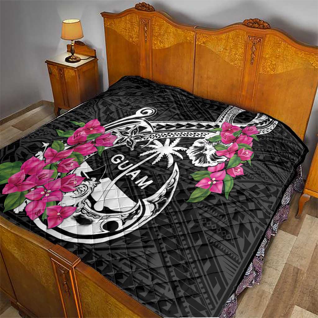 Guam Chamorro Quilt Bougainvillea Black Polynesian Tribal Pattern
