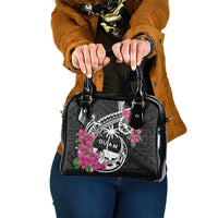 Guam Chamorro Shoulder Handbag Bougainvillea Black Polynesian Tribal Pattern