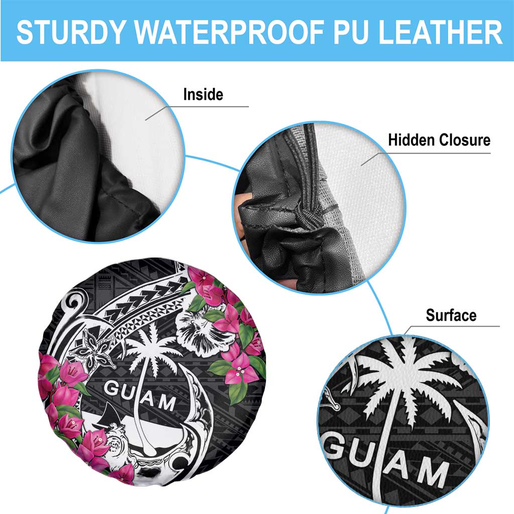 Guam Chamorro Spare Tire Cover Bougainvillea Black Polynesian Tribal Pattern