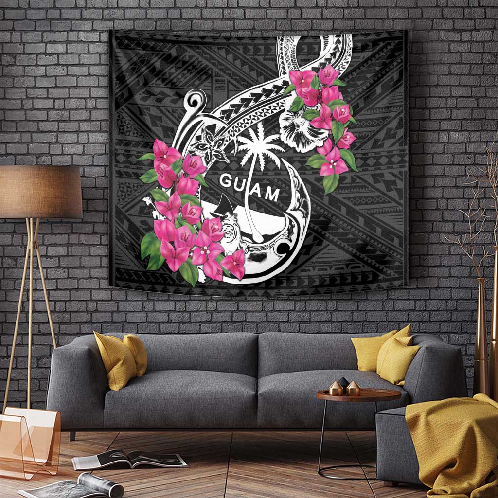 Guam Chamorro Tapestry Bougainvillea Black Polynesian Tribal Pattern