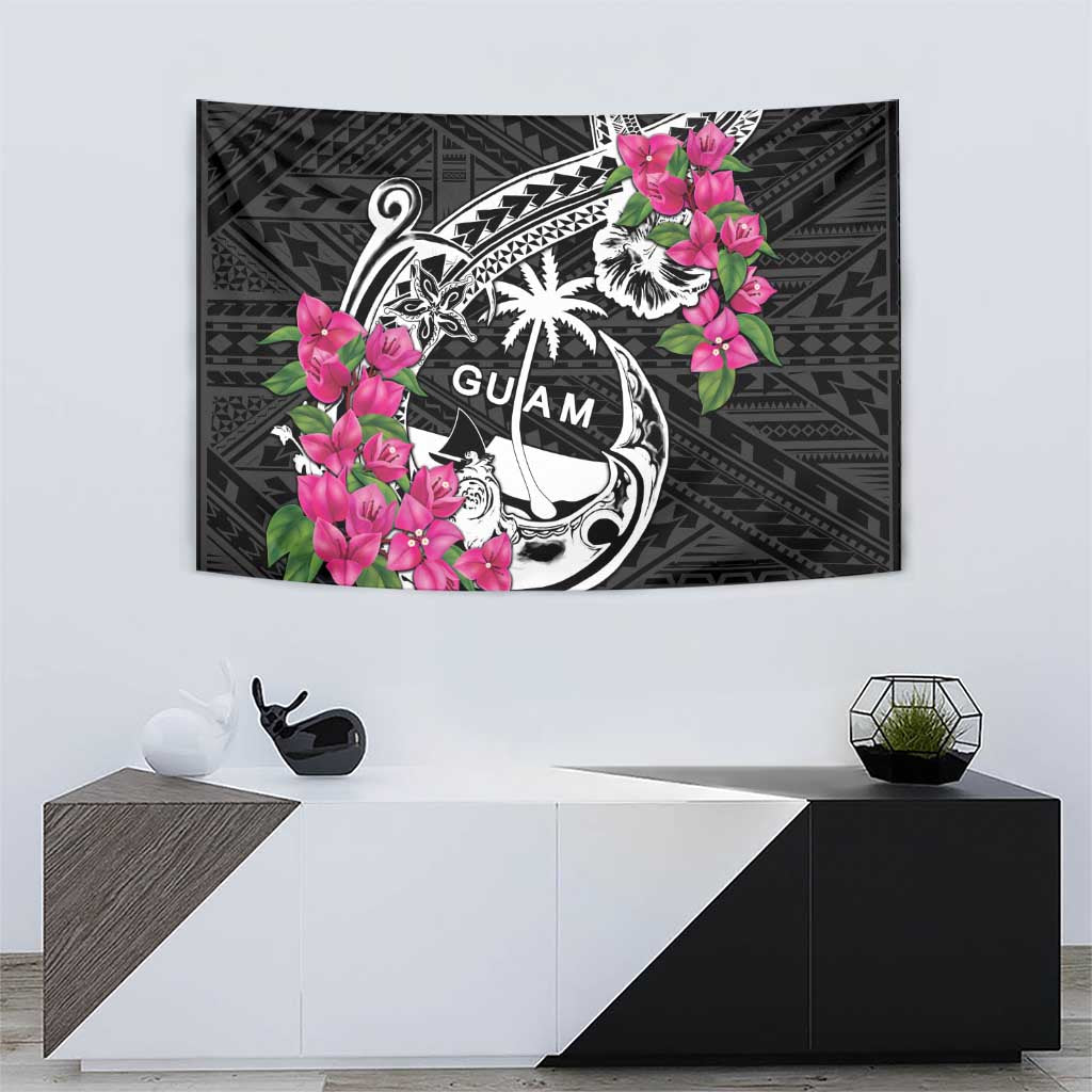Guam Chamorro Tapestry Bougainvillea Black Polynesian Tribal Pattern