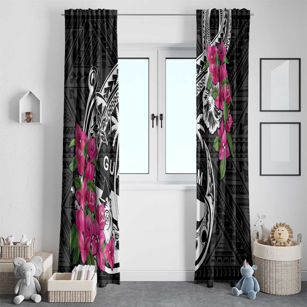 Guam Chamorro Window Curtain Bougainvillea Black Polynesian Tribal Pattern