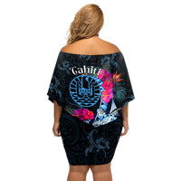 Tahiti Ia Orana Off Shoulder Short Dress Polynesian Turtle With Coat Of Arms LT05 - Polynesian Pride