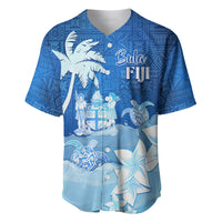 Personalised Bula Fiji Baseball Jersey Fijian Masi Pattern With Blue Coat Of Arms LT05 Blue - Polynesian Pride