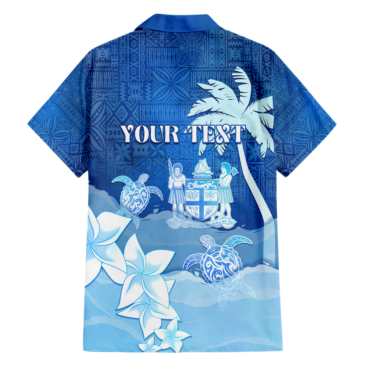 Personalised Bula Fiji Family Matching Short Sleeve Bodycon Dress and Hawaiian Shirt Fijian Masi Pattern With Blue Coat Of Arms LT05 - Polynesian Pride