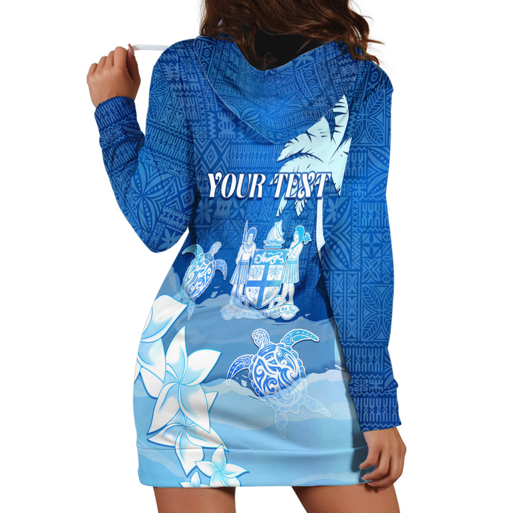 Personalised Bula Fiji Hoodie Dress Fijian Masi Pattern With Blue Coat Of Arms LT05 - Polynesian Pride