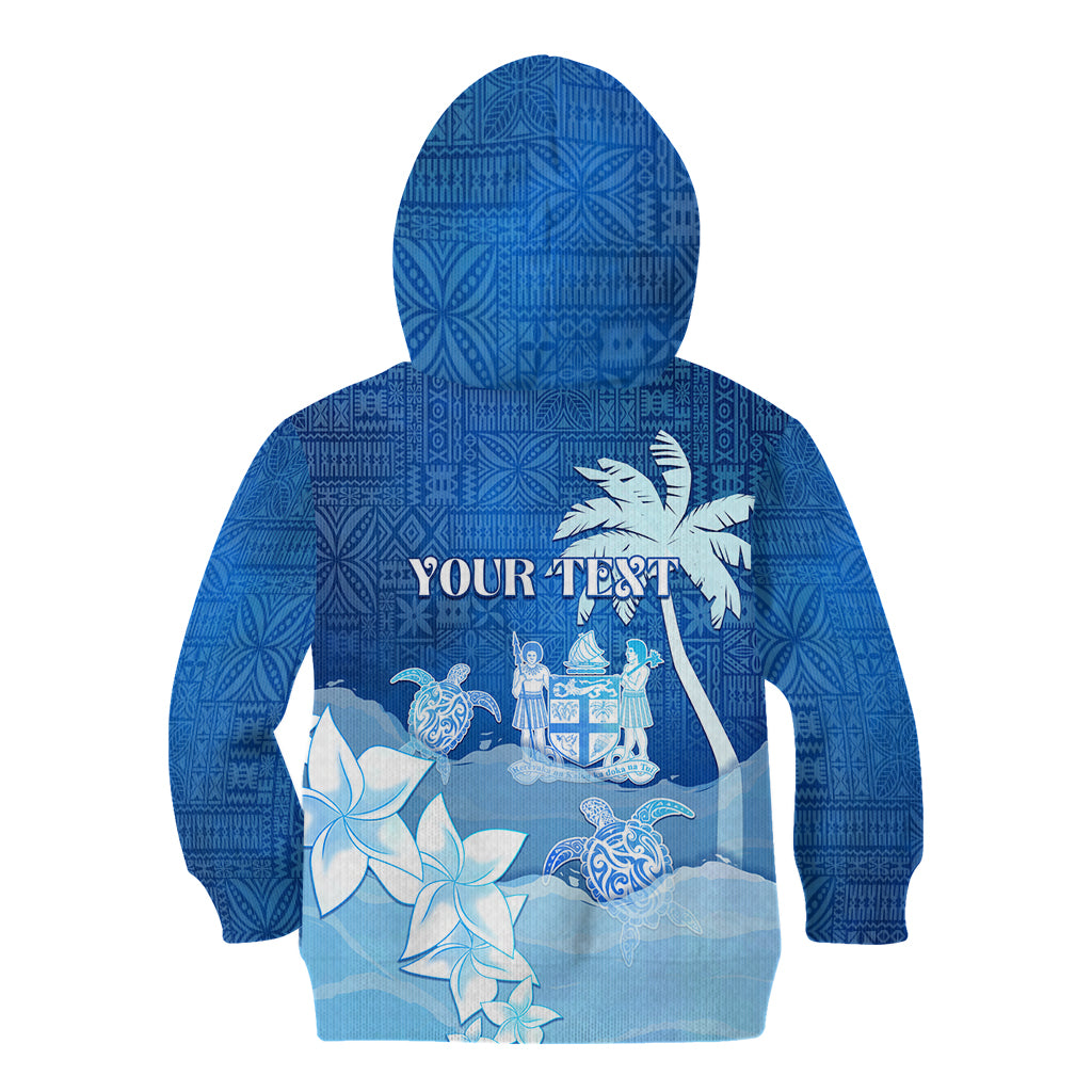 Personalised Bula Fiji Kid Hoodie Fijian Masi Pattern With Blue Coat Of Arms LT05 - Polynesian Pride