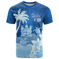 Personalised Bula Fiji T Shirt Fijian Masi Pattern With Blue Coat Of Arms LT05 Blue - Polynesian Pride