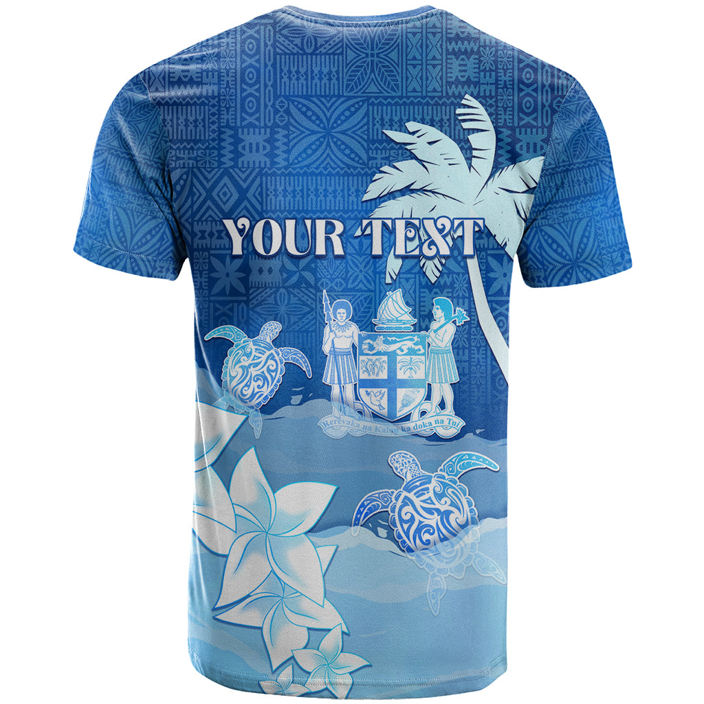 Personalised Bula Fiji T Shirt Fijian Masi Pattern With Blue Coat Of Arms LT05 - Polynesian Pride