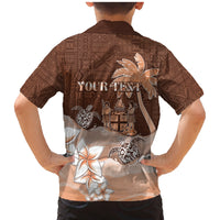 Personalised Bula Fiji Family Matching Mermaid Dress and Hawaiian Shirt Fijian Masi Pattern With Brown Coat Of Arms LT05 - Polynesian Pride