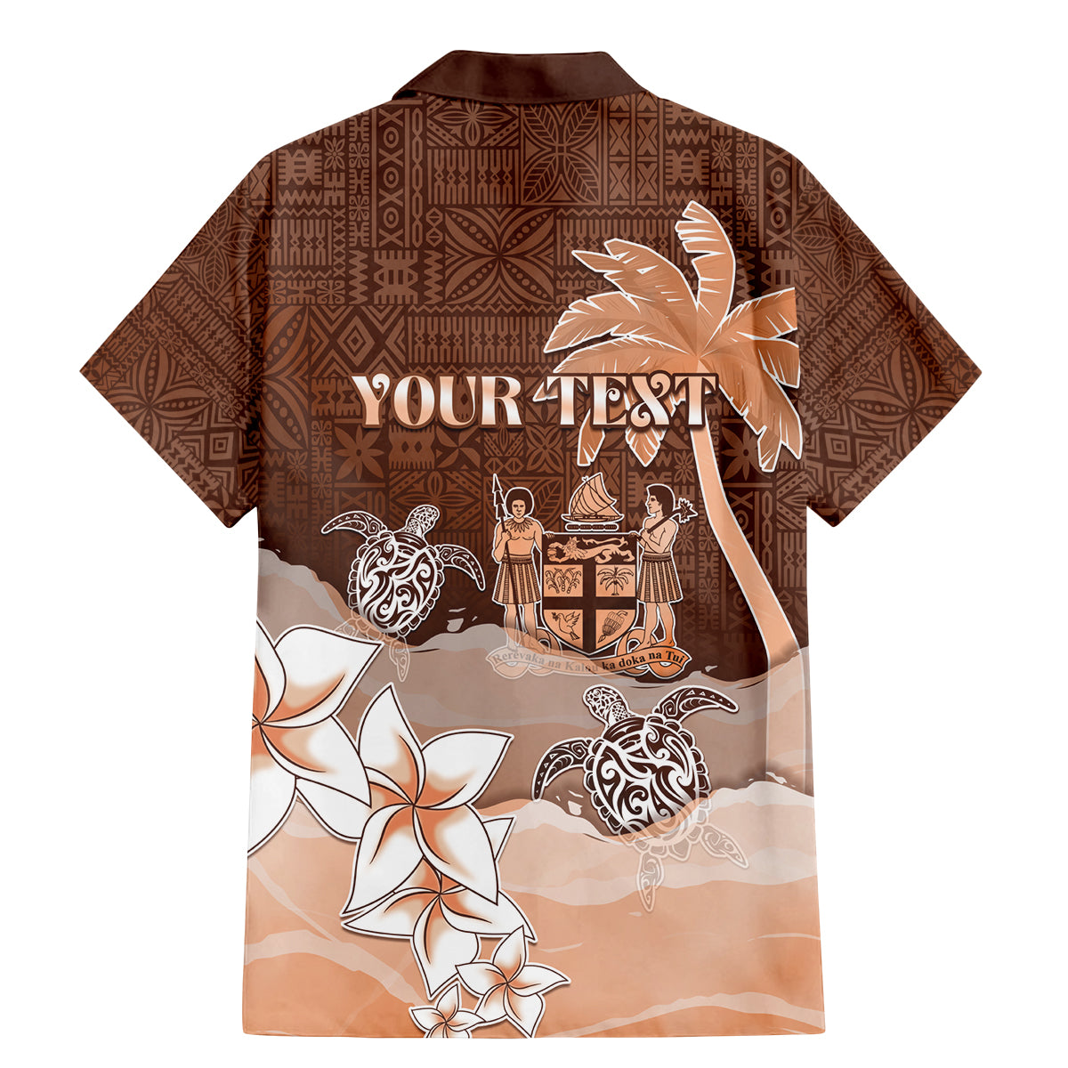 Personalised Bula Fiji Family Matching Mermaid Dress and Hawaiian Shirt Fijian Masi Pattern With Brown Coat Of Arms LT05 - Polynesian Pride