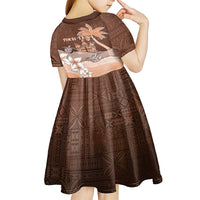 Personalised Bula Fiji Kid Short Sleeve Dress Fijian Masi Pattern With Brown Coat Of Arms LT05 - Polynesian Pride