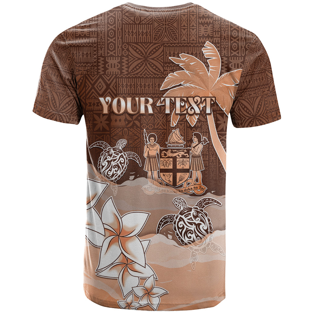 Personalised Bula Fiji T Shirt Fijian Masi Pattern With Brown Coat Of Arms LT05 - Polynesian Pride