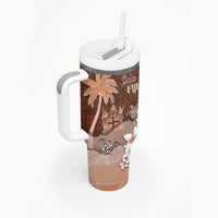 Bula Fiji Tumbler With Handle Fijian Masi Pattern With Brown Coat Of Arms